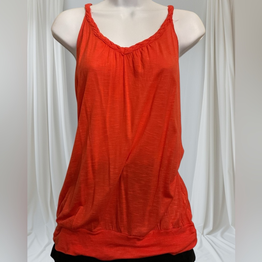 Mine Orange Racerback Embroidered Sheer Back Tank Top Size Medium EPOC